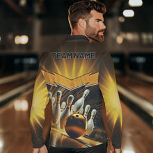 Load image into Gallery viewer, Custom Name Black And Gold Bowling Jerseys For Men, Bowling Team Polo, Quarter-Zip Shirts NQS9745