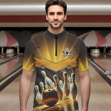Load image into Gallery viewer, Custom Name Black And Gold Bowling Jerseys For Men, Bowling Team Polo, Quarter-Zip Shirts NQS9745