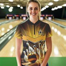 Load image into Gallery viewer, Custom Name Black And Gold Bowling Jerseys For Women, Bowling Team Polo, Quarter-Zip Shirts NQS9745