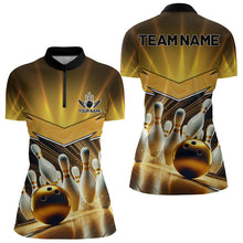 Load image into Gallery viewer, Custom Name Black And Gold Bowling Jerseys For Women, Bowling Team Polo, Quarter-Zip Shirts NQS9745