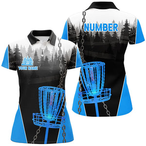 Womens Disc golf polo shirts custom black chain disc golf jerseys, frisbee golf outfit | Blue NQS7517