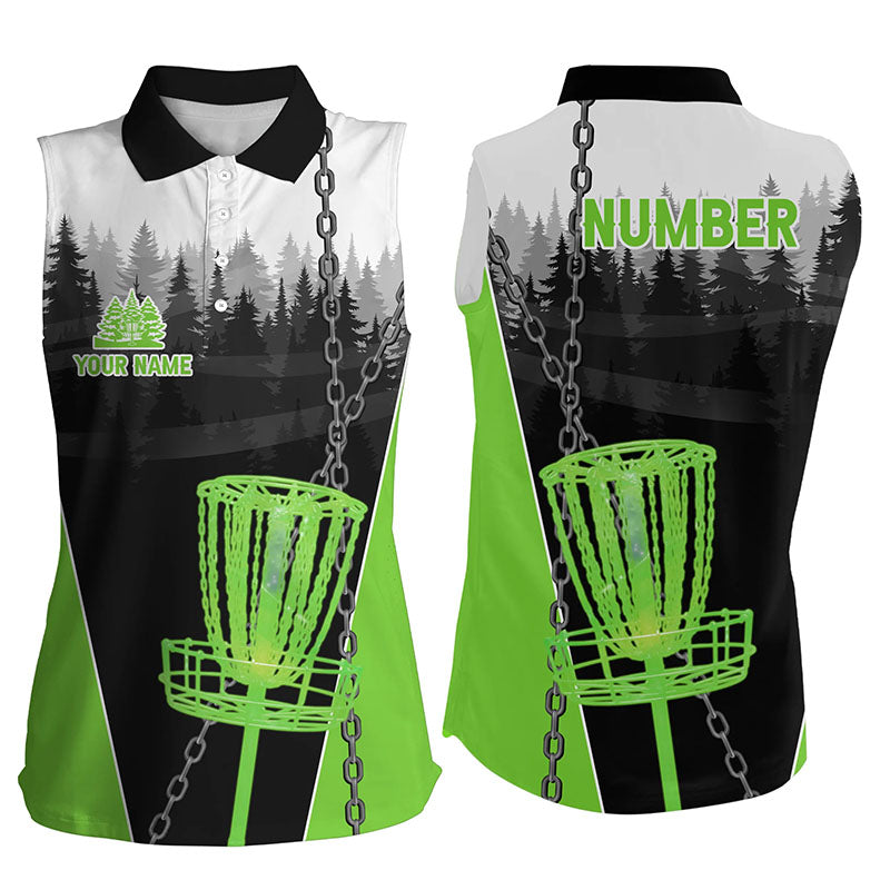 Women sleeveless polo shirts custom black chain disc golf jerseys, frisbee golf outfit | Green NQS7518