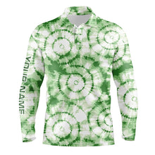 Load image into Gallery viewer, Mens golf polo shirt with green tie dye pattern custom name team golf tops for men golfers NQS5545