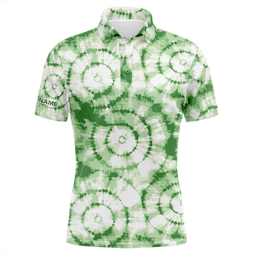 Mens golf polo shirt with green tie dye pattern custom name team golf tops for men golfers NQS5545