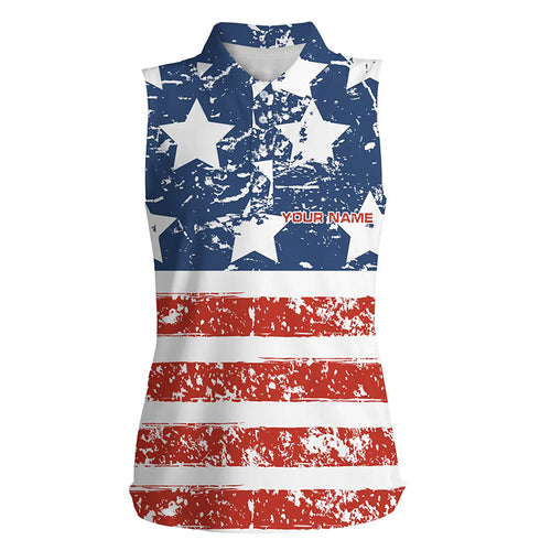 Womens sleeveless polo shirts American flag patriotic custom red white and blue team women golf tops NQS5547