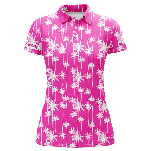 Womens golf polo shirt  custom pink palm tree tropical pattern womens golf shirts, golf gift for women NQS6207