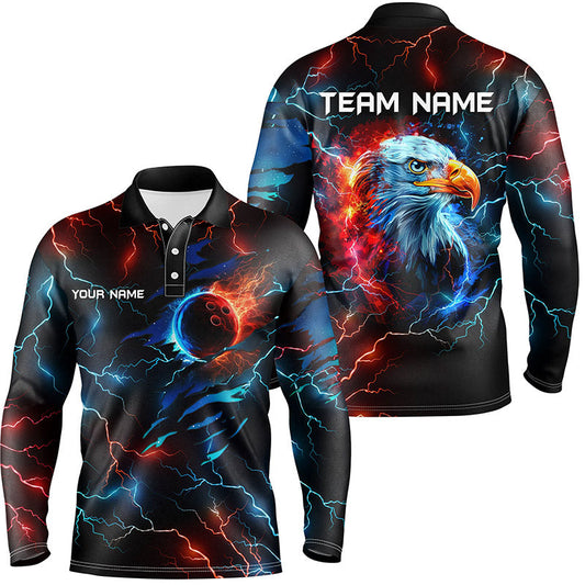 Red and Blue lightning thunder bowling Eagle custom Mens Bowling Polo, Quarter Zip Shirts team jerseys NQS7890
