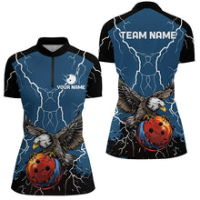 Load image into Gallery viewer, Women bowling Polo, Quarter Zip shirts Custom Eagle bowling lightning storm team league jerseys | Blue NQS7893