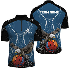 Load image into Gallery viewer, Men&#39;s bowling Polo, Quarter Zip shirts Custom Eagle bowling lightning storm team league jerseys | Blue NQS7893