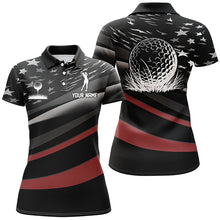Load image into Gallery viewer, Black American flag custom patriotic Womens golf polo shirts, unique golf gifts NQS7894