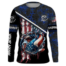 Load image into Gallery viewer, American Flag catfish fishing blue camo Custom Name Fishing Shirts UV Protection NQS3642