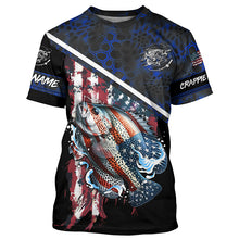 Load image into Gallery viewer, American Flag crappie fishing blue camo Custom Name Fishing Shirts UV Protection NQS3643