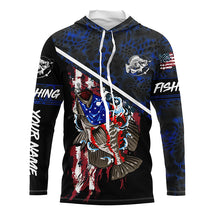 Load image into Gallery viewer, American Flag crappie fishing blue camo Custom Name UV Protection Fishing Shirts NQS3650