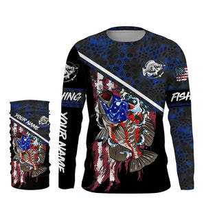 American Flag crappie fishing blue camo Custom Name UV Protection Fishing Shirts NQS3650