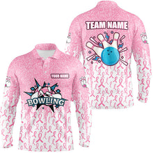 Load image into Gallery viewer, Pink glitter ribbon Men Bowing Polo, 1/4 Zip Shirts Custom Breast Cancer Awareness bowling jerseys NQS8103