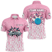 Load image into Gallery viewer, Pink glitter ribbon Men Bowing Polo, 1/4 Zip Shirts Custom Breast Cancer Awareness bowling jerseys NQS8103
