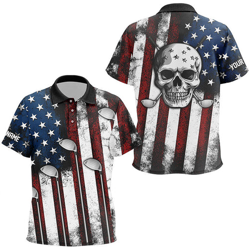 American flag golf Clubs Skull Kid golf polos shirt Custom Patriotic golf attire for kid golfer gifts NQS8536