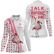 Load image into Gallery viewer, Funny Womens golf polo shirt custom pink and white flamingo Christmas golf shirts talk birdie to me NQS8778