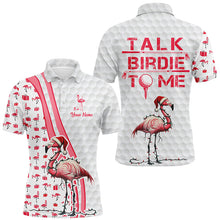 Load image into Gallery viewer, Funny Mens golf polo shirt custom pink and white flamingo Christmas golf shirts talk birdie to me NQS8778