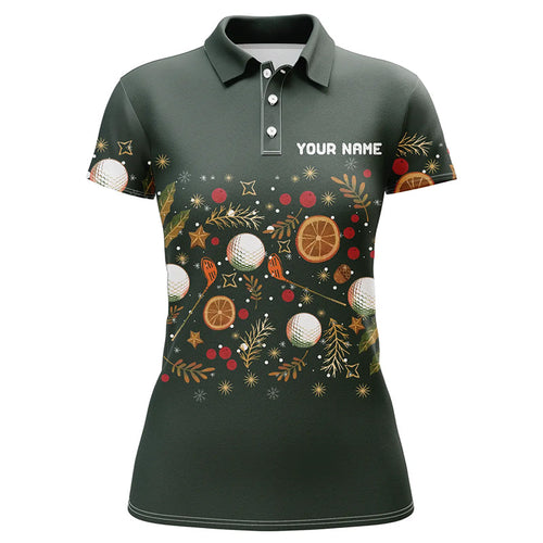 Funny Womens golf polo shirt custom Green Christmas golf pattern, christmas golf attire for ladies NQS8782