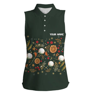 Funny Womens golf sleeveless polo shirt custom Green Christmas golf pattern golf attire for ladies NQS8782