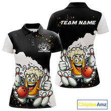Load image into Gallery viewer, Funny Beer Glass Black and White Bowling Polo, 1/4 Zip Shirts for Women Custom Bowling Team Jersey NQS10933