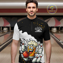 Load image into Gallery viewer, Funny Beer Glass Black and White Bowling Polo, 1/4 Zip Shirts for Men Custom Bowling Team Jersey NQS10933