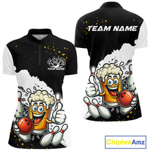 Load image into Gallery viewer, Funny Beer Glass Black and White Bowling Polo, 1/4 Zip Shirts for Women Custom Bowling Team Jersey NQS10933