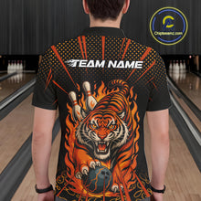 Load image into Gallery viewer, Personalized Tiger Bowling Shirts For men, Black and Orange Flame Team Tiger Bowling Jerseys NQS11110
