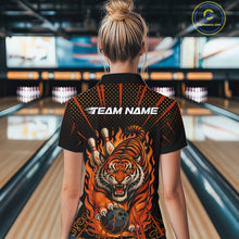 Load image into Gallery viewer, Personalized Tiger Bowling Shirts For Women, Black and Orange Flame Team Tiger Bowling Jerseys NQS11110