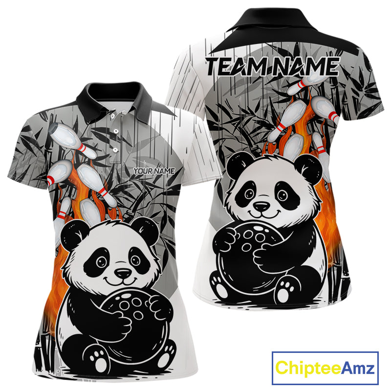 Black and White Panda Bowling Shirts For Women Custom Funny Team Bowling Jerseys, Bowling Uniform NQS11113