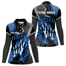 Load image into Gallery viewer, Black and Blue Bowling ball pins Polo, Quarter Zip shirt for women Custom Bowling Team League Jerseys NQS9255