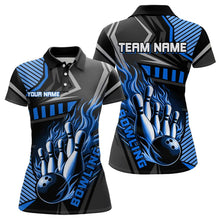 Load image into Gallery viewer, Black and Blue Bowling ball pins Polo, Quarter Zip shirt for women Custom Bowling Team League Jerseys NQS9255