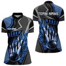 Load image into Gallery viewer, Black and Blue Bowling ball pins Polo, Quarter Zip shirt for women Custom Bowling Team League Jerseys NQS9255