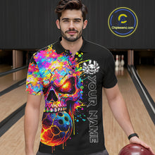 Load image into Gallery viewer, Colorful Skull bowling jerseys Bowling Polo, 1/4 zip Shirt Custom Bowling Team shirt for mens bowlers NQS11317