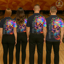Load image into Gallery viewer, Colorful Skull bowling jerseys Bowling Polo, 1/4 zip Shirt Custom Bowling Team shirt for ladies NQS11317