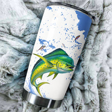 Load image into Gallery viewer, 1PC Personalized Blue and white Mahi mahi Fishing Tumbler Cup Custom Name Mahi mahi Fishing gifts NQS11521