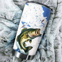 Load image into Gallery viewer, 1PC Personalized Blue and white Largemouth bass Fishing Tumbler Cup Custom Name Bass Fishing gifts NQS11522