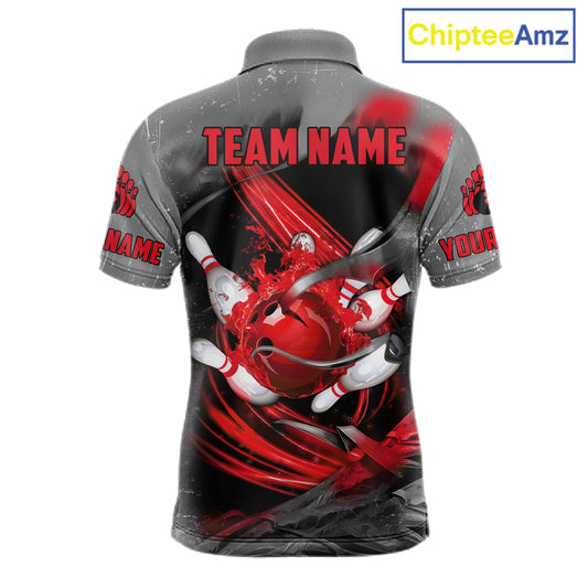 Red Sugar Skull Tattoo Custom Mens Bowling Polo, Quarter Zip Shirts,Team Bowling Jerseys NQS11528