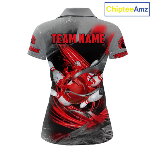 Red Sugar Skull Tattoo Custom Women Bowling Polo, Quarter Zip Shirts,Team Bowling Jerseys NQS11528