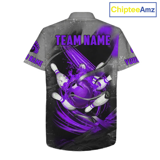 Purple Sugar Skull Tattoo Custom Bowling Hawaiian Shirt, Team Bowling button up shirt NQS11530