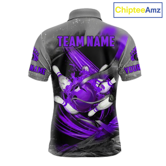 Purple Sugar Skull Tattoo Custom Mens Bowling Polo, Quarter Zip Shirts,Team Bowling Jerseys NQS11530