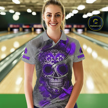 Load image into Gallery viewer, Purple Sugar Skull Tattoo Custom Women Bowling Polo, Quarter Zip Shirts,Team Bowling Jerseys NQS11530