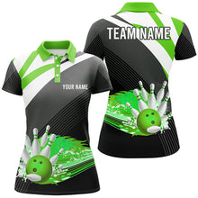 Load image into Gallery viewer, Black and Green Women&#39;s Polo Bowling Shirt Custom flame bowling ball fire Team Ladies Bowlers Jerseys NQS7525