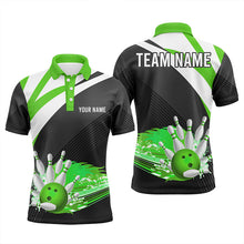 Load image into Gallery viewer, Black and Green Men bowling polo Shirt Custom flame bowling ball fire Team Bowler Jersey NQS7525