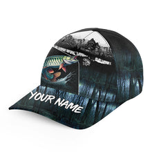 Load image into Gallery viewer, Musky fishing blue camo Custom name fishing hat, Muskie fishing hat cap for fisherman NQS5804