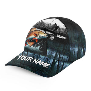 Redfish fishing blue camo Custom name fishing hat, Red drum fishing hat cap for fisherman NQS5805