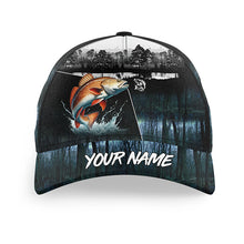 Load image into Gallery viewer, Redfish fishing blue camo Custom name fishing hat, Red drum fishing hat cap for fisherman NQS5805