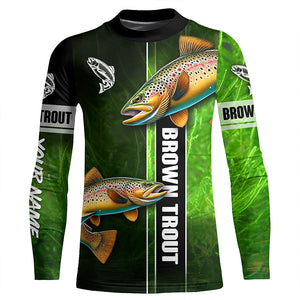 Brown trout fishing green camo Custom Long Sleeve Fishing Shirts, fishing gifts for men, women, kid NQS5808