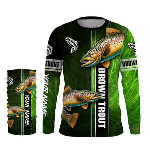 Brown trout fishing green camo Custom Long Sleeve Fishing Shirts, fishing gifts for men, women, kid NQS5808